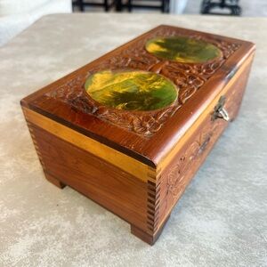 Hand carved vintage jewelry box with mirror